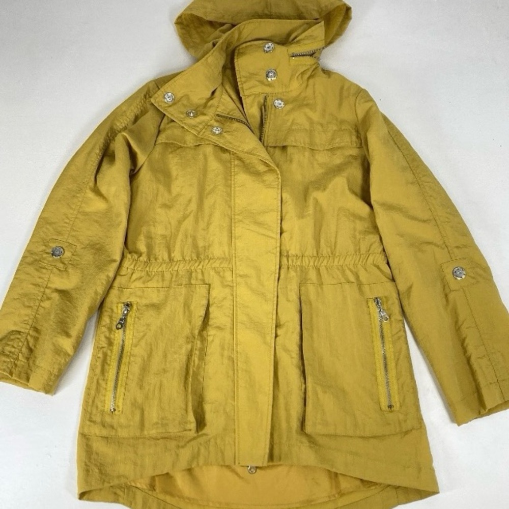 Seven7 Jacket Windbreaker M Yellow Hooded Zip Pockets Rain Winter Outdoor
